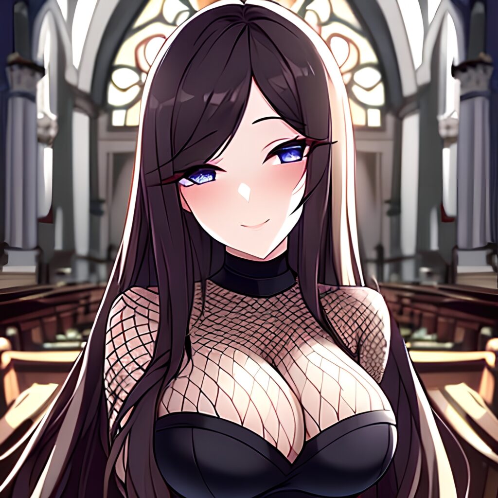 church messy hair fishnet brunette woman long hair