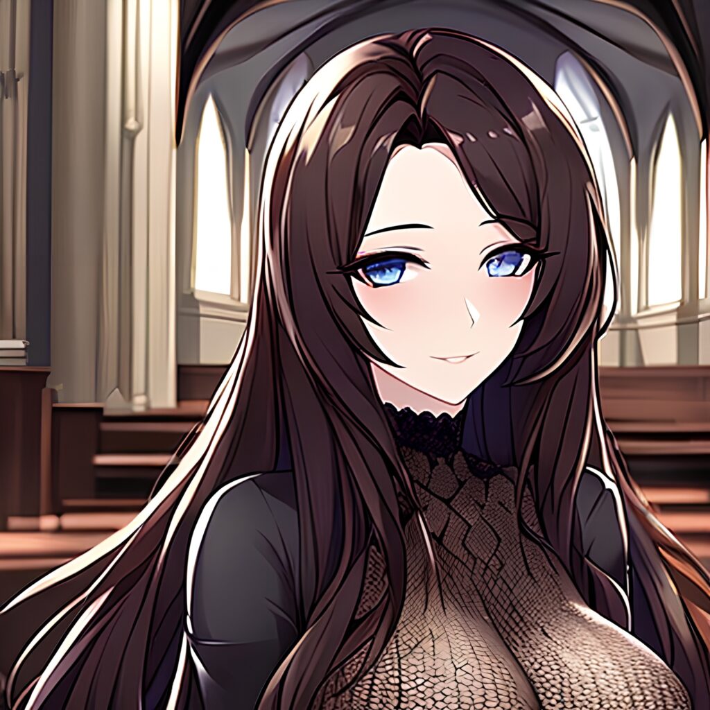 church messy hair fishnet brunette woman long hair