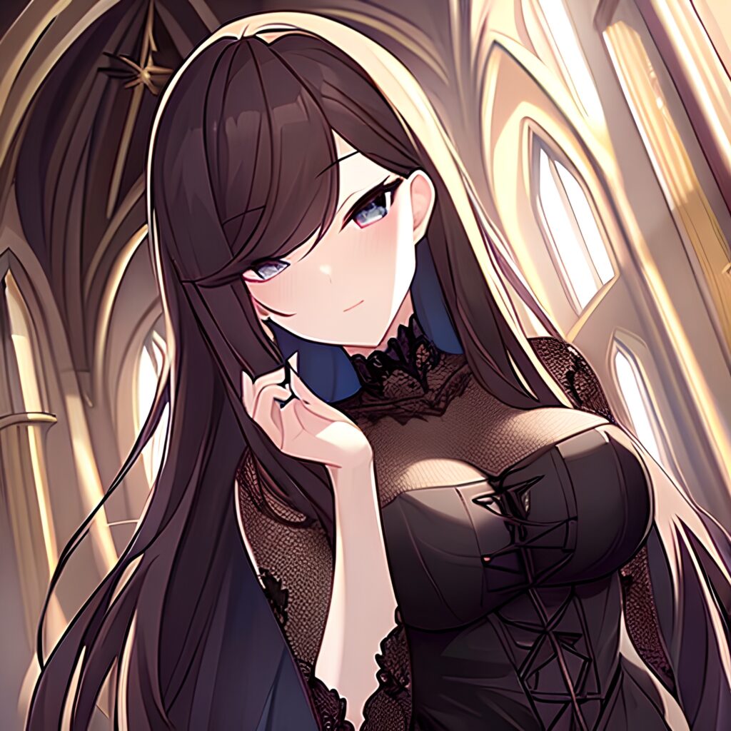 church messy hair fishnet long hair brunette woman 
