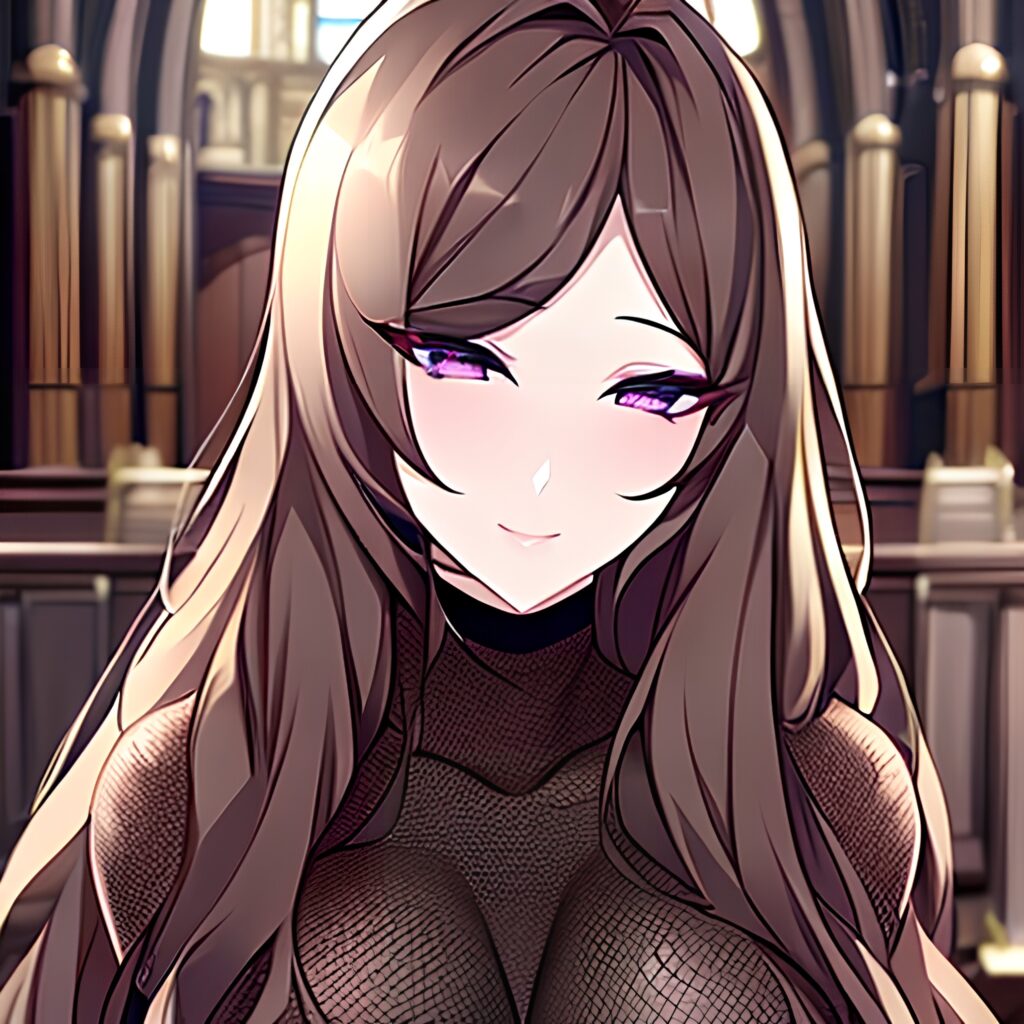 church messy hair fishnet long hair brunette woman