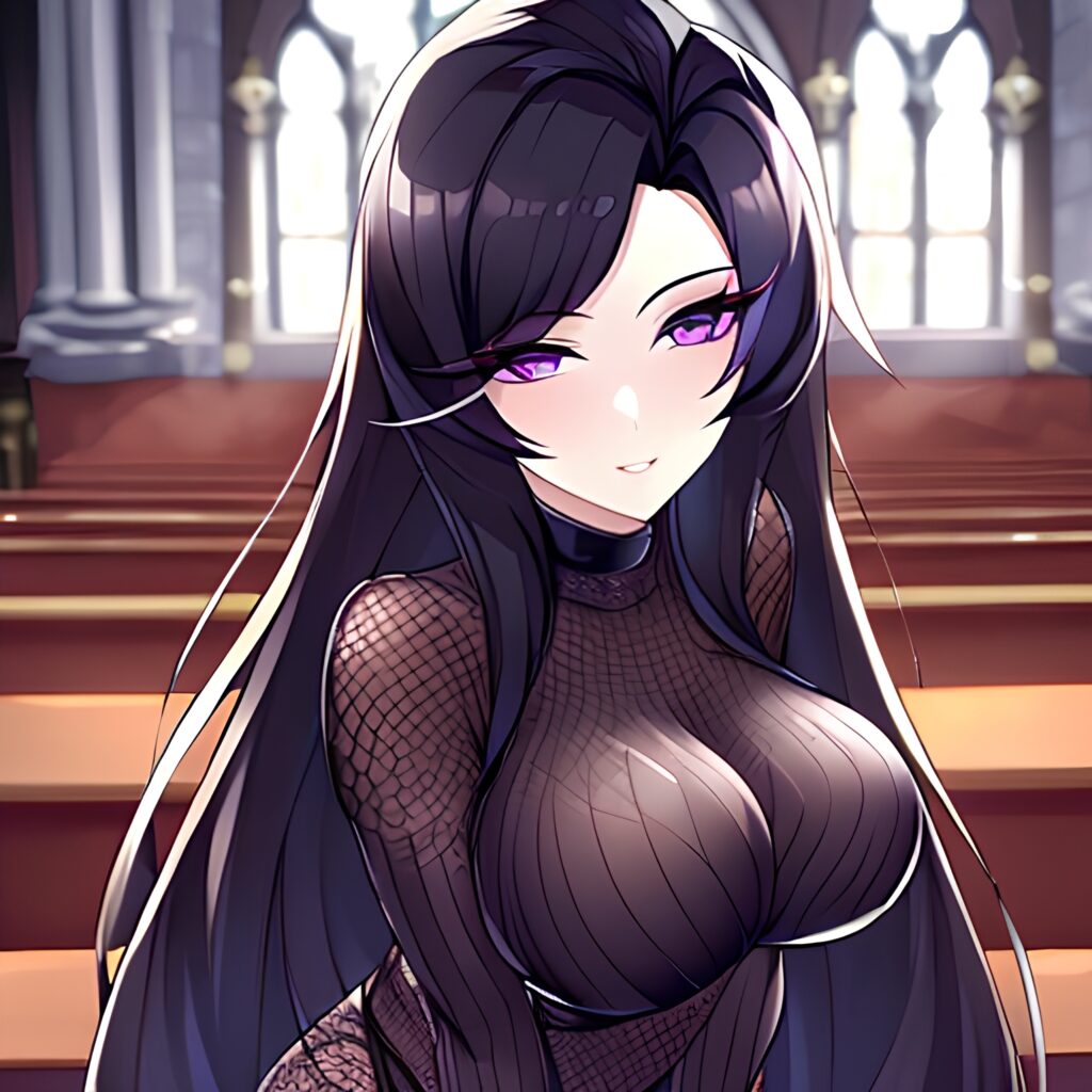 church messy hair fishnet long hair brunette woman 