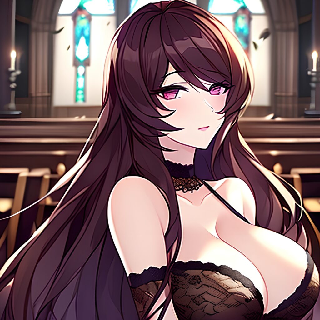 church messy hair fishnet long hair brunette woman
