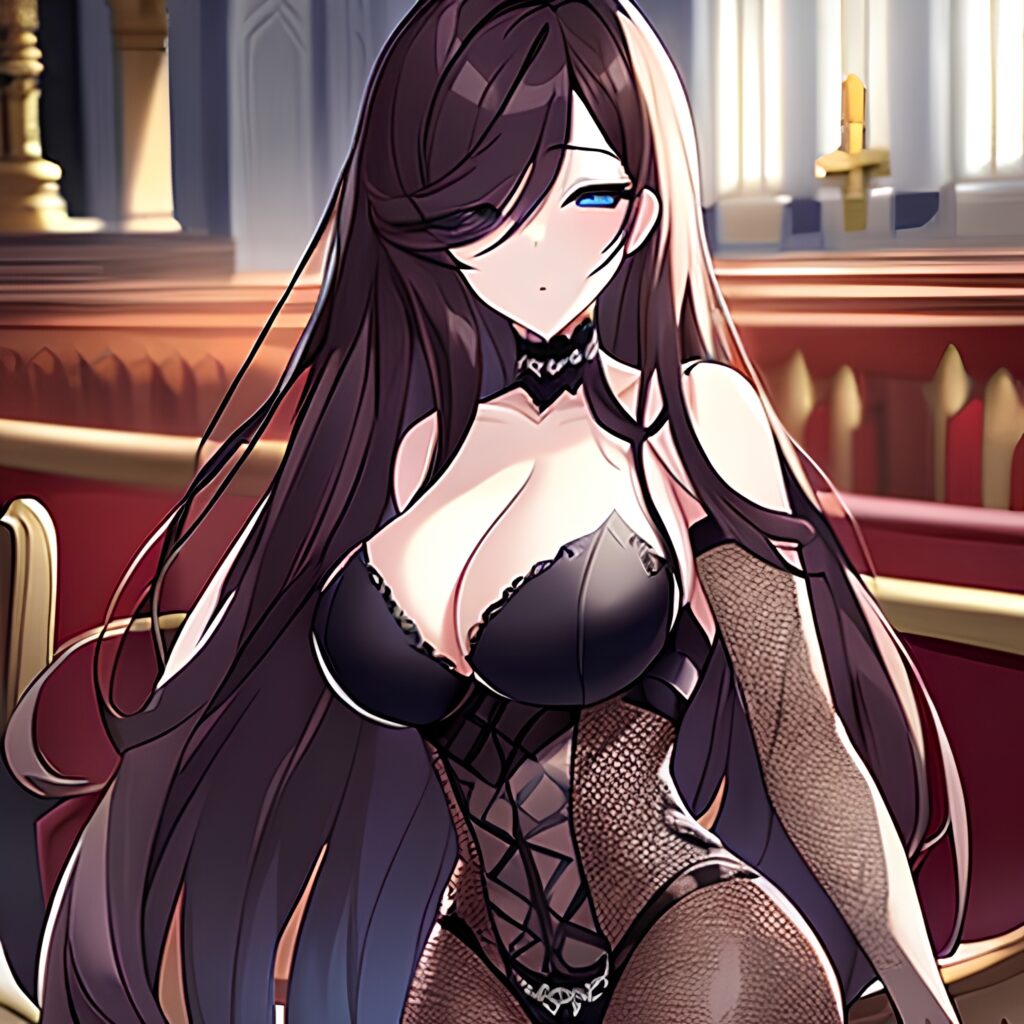 church messy hair fishnet long hair woman brunette 