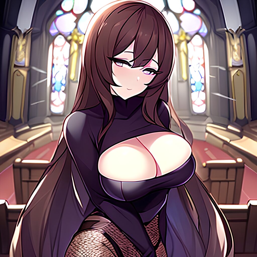 church messy hair fishnet woman brunette long hair 