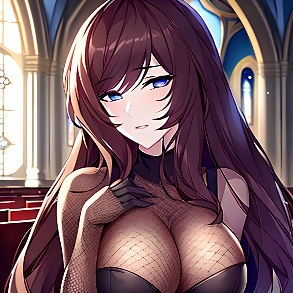 church messy hair fishnet woman brunette long hair