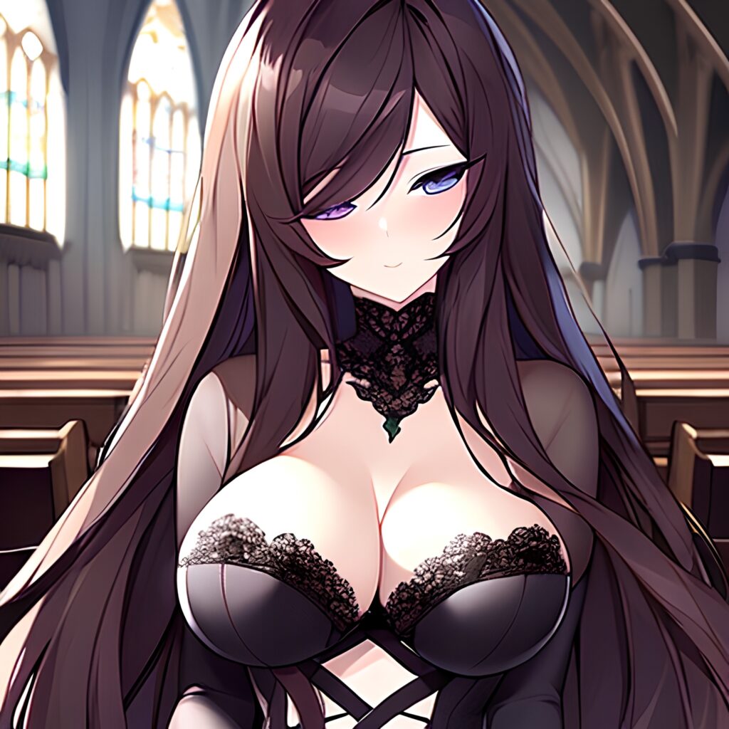 church messy hair fishnet woman brunette long hair