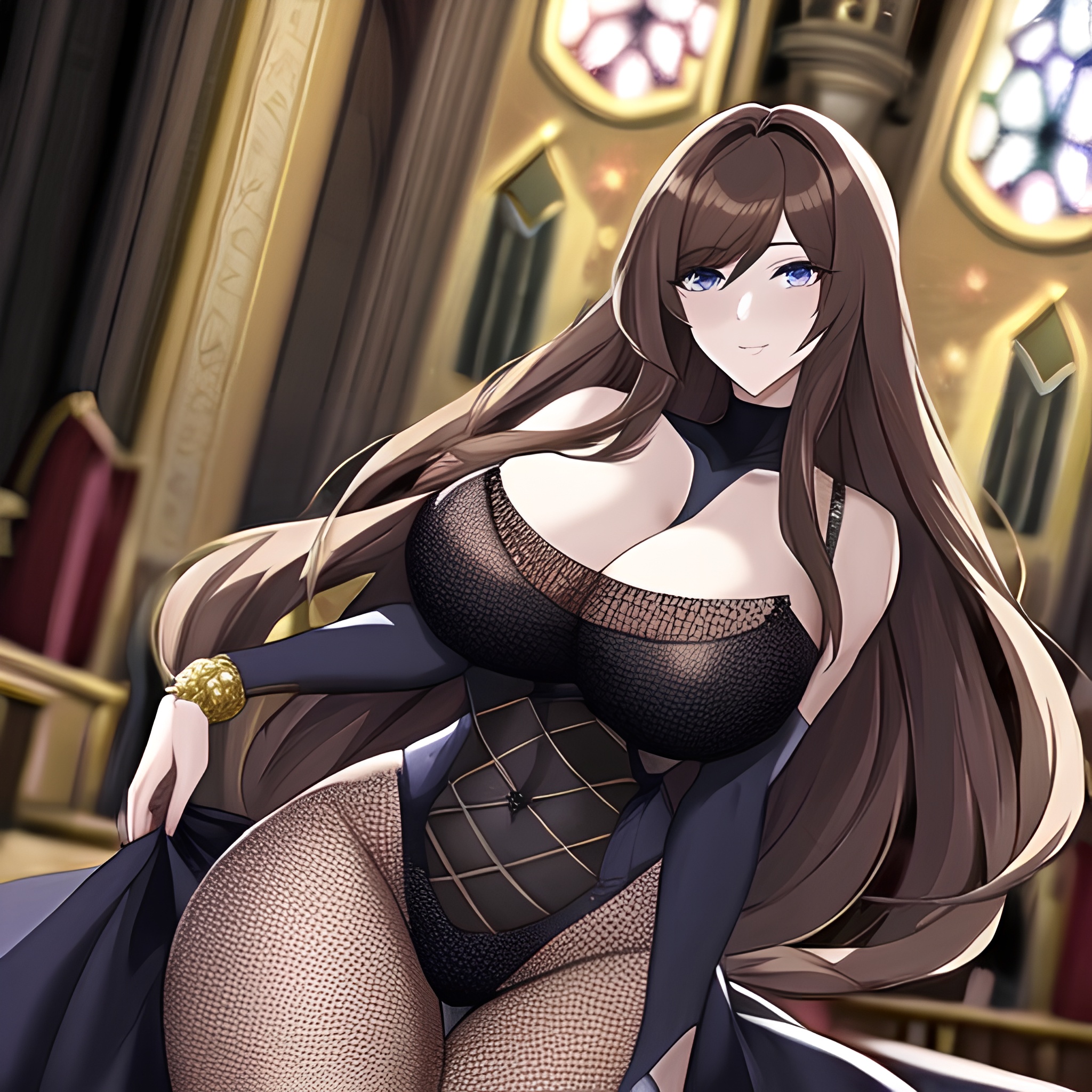 church messy hair fishnet woman long hair brunette 