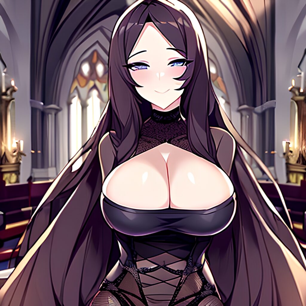 church messy hair long hair brunette fishnet woman 