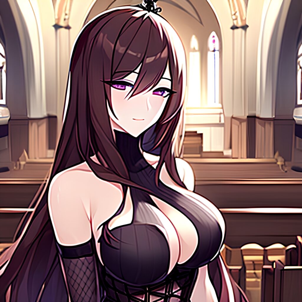 church messy hair long hair brunette fishnet woman