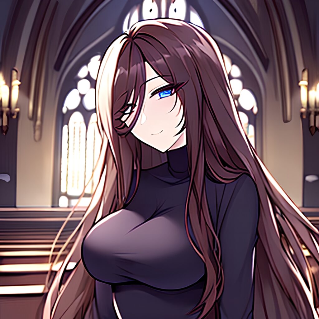 church messy hair long hair brunette woman fishnet