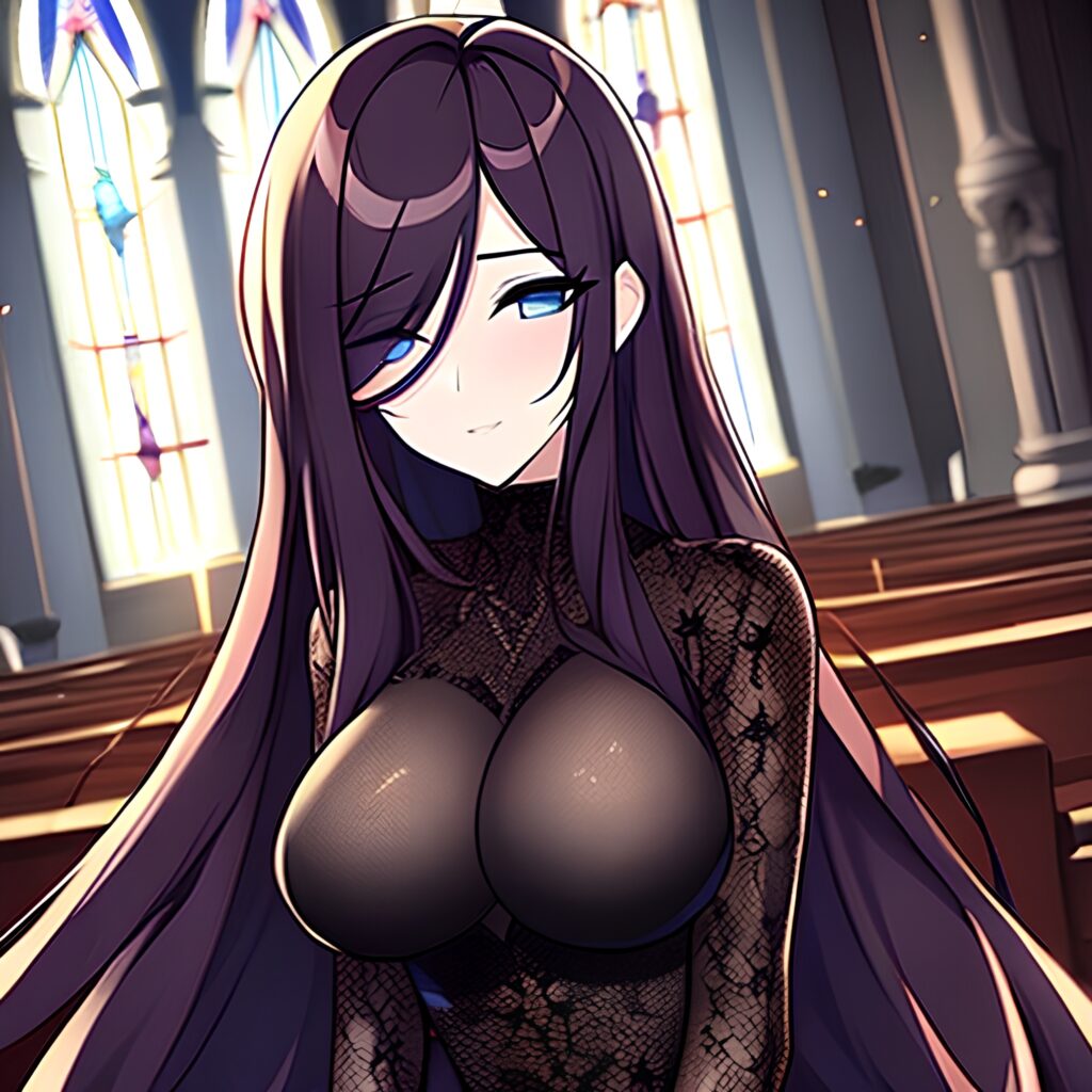 church messy hair long hair fishnet brunette woman