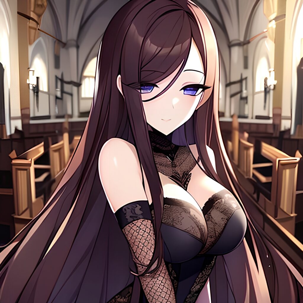 church messy hair long hair fishnet brunette woman