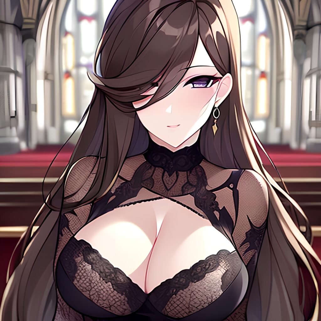 church messy hair long hair fishnet brunette woman 