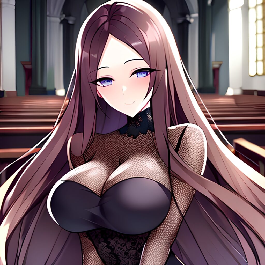 church messy hair long hair woman fishnet brunette 