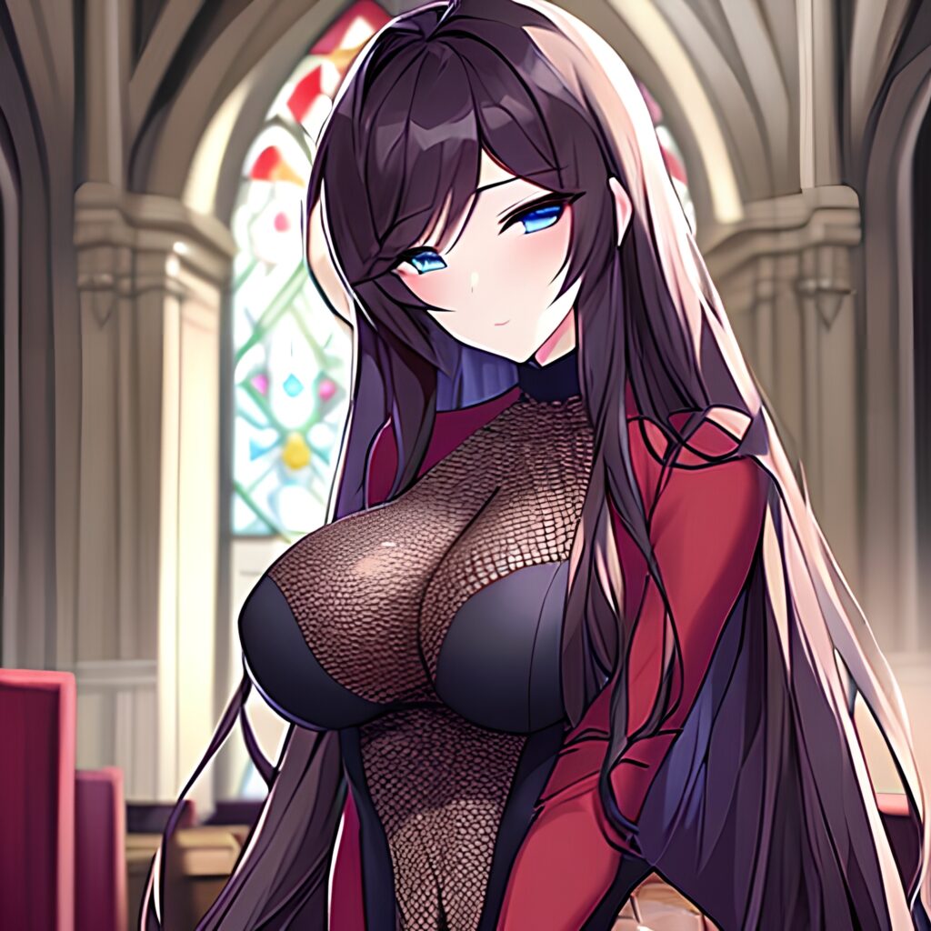 church messy hair woman brunette fishnet long hair 