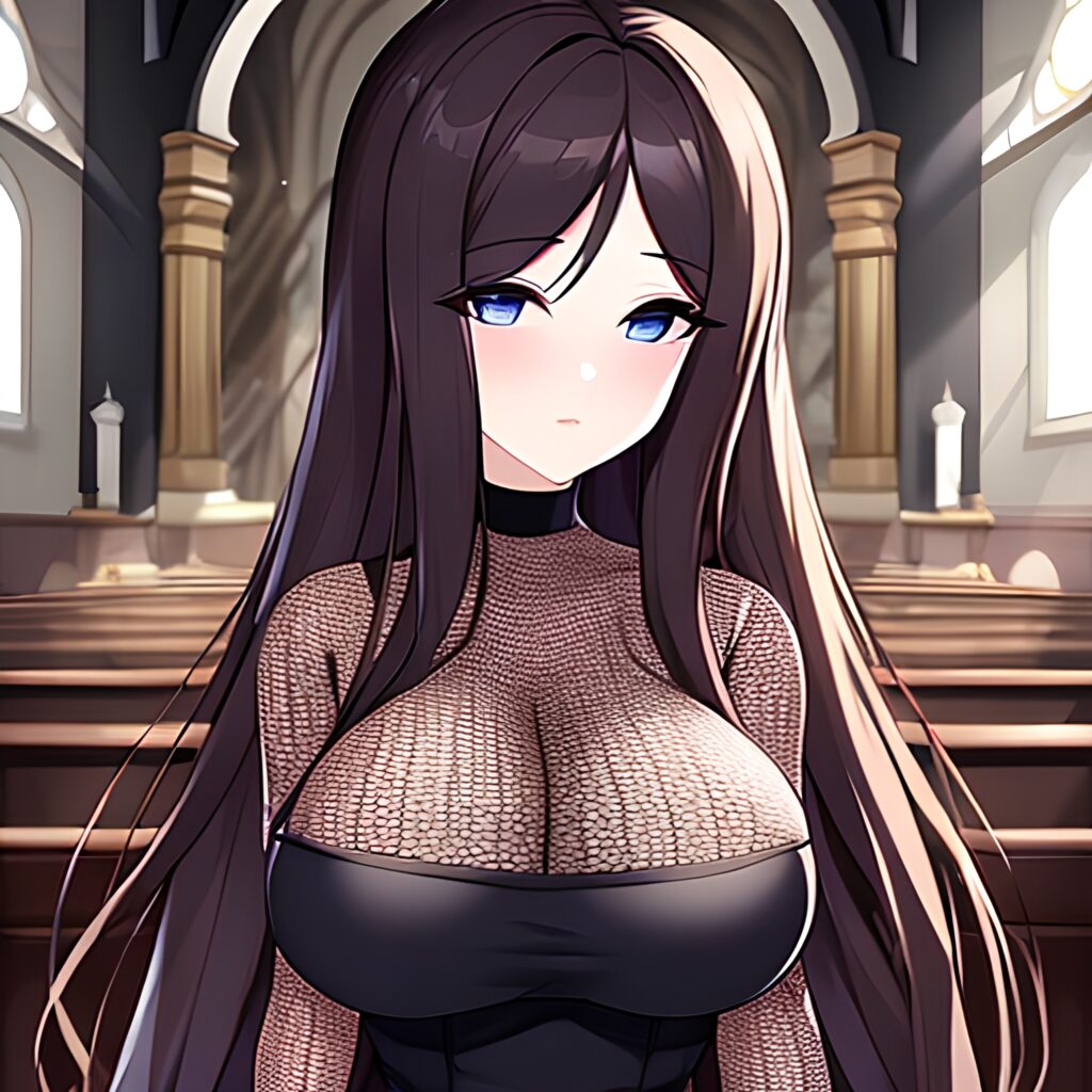 church messy hair woman brunette fishnet long hair 