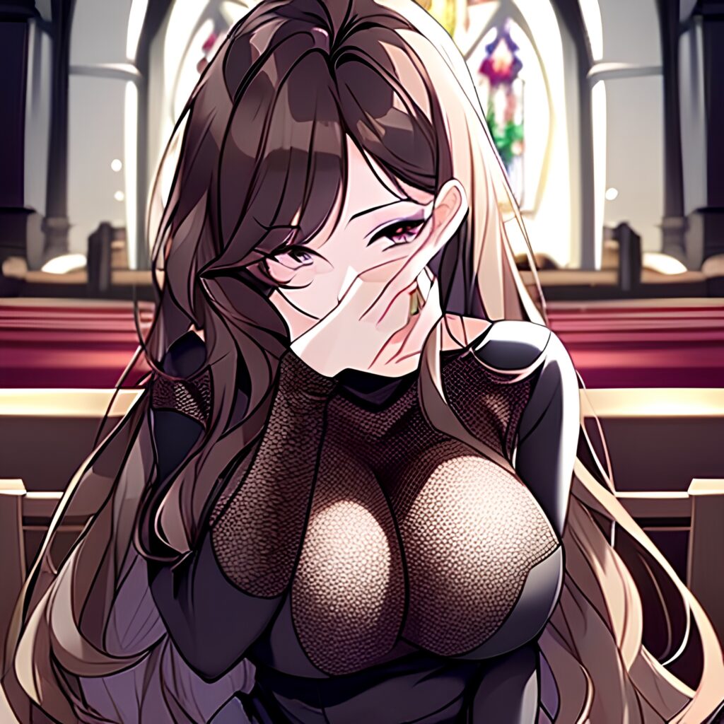 church messy hair woman brunette fishnet long hair 