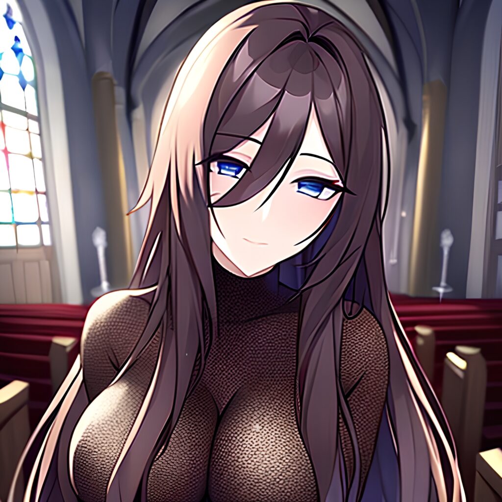 church messy hair woman fishnet brunette long hair 