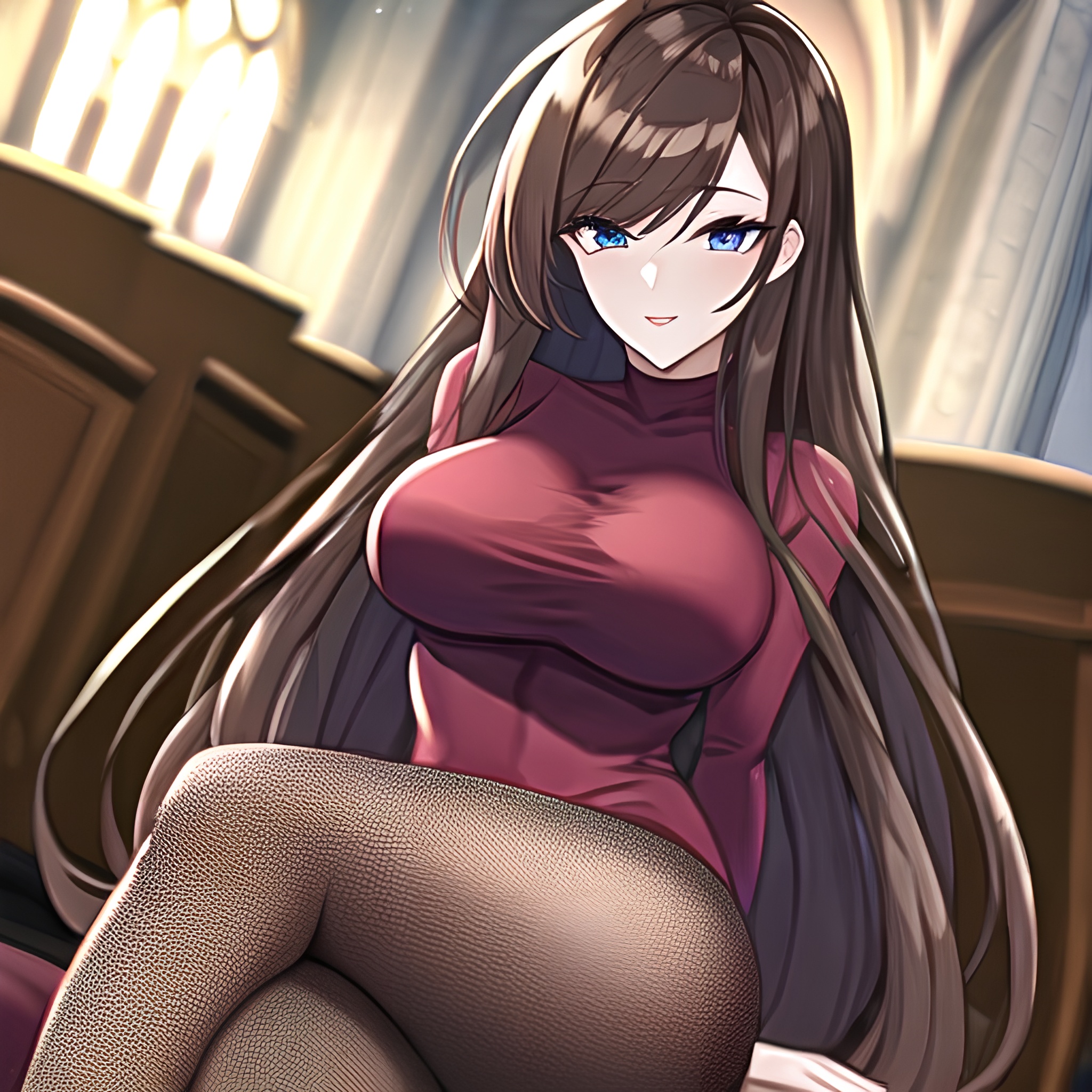 church messy hair woman fishnet brunette long hair