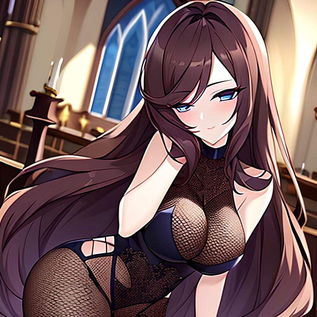 church messy hair woman fishnet brunette long hair