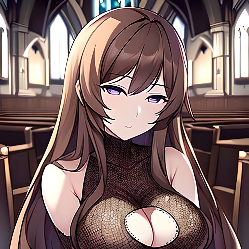 church messy hair woman fishnet long hair brunette 