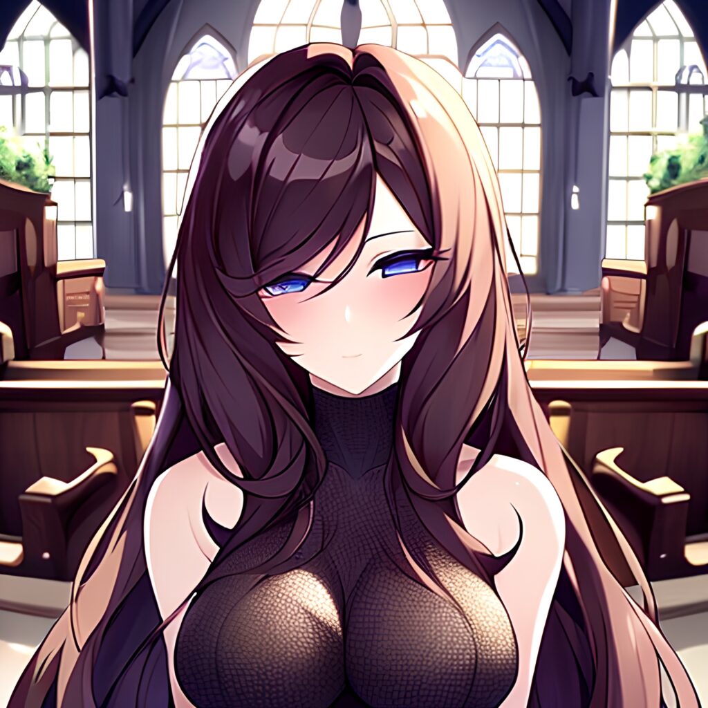 church messy hair woman fishnet long hair brunette