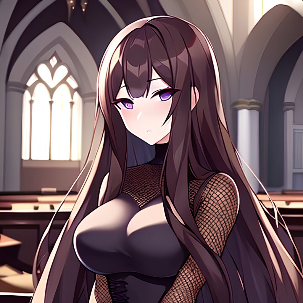 church messy hair woman long hair brunette fishnet