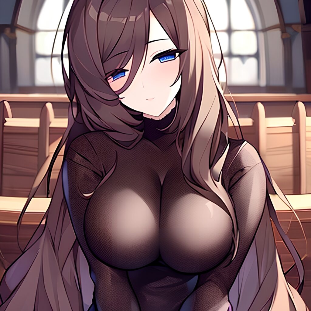 church messy hair woman long hair brunette fishnet