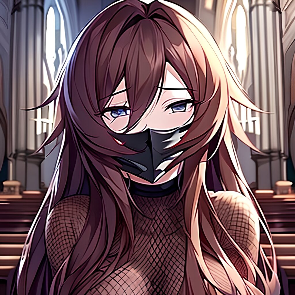 church messy hair woman long hair brunette fishnet 