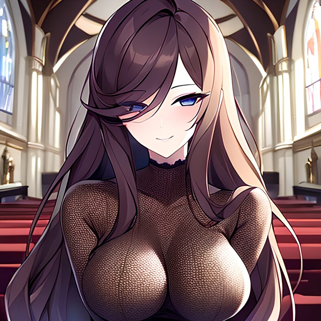 church messy hair woman long hair fishnet brunette 