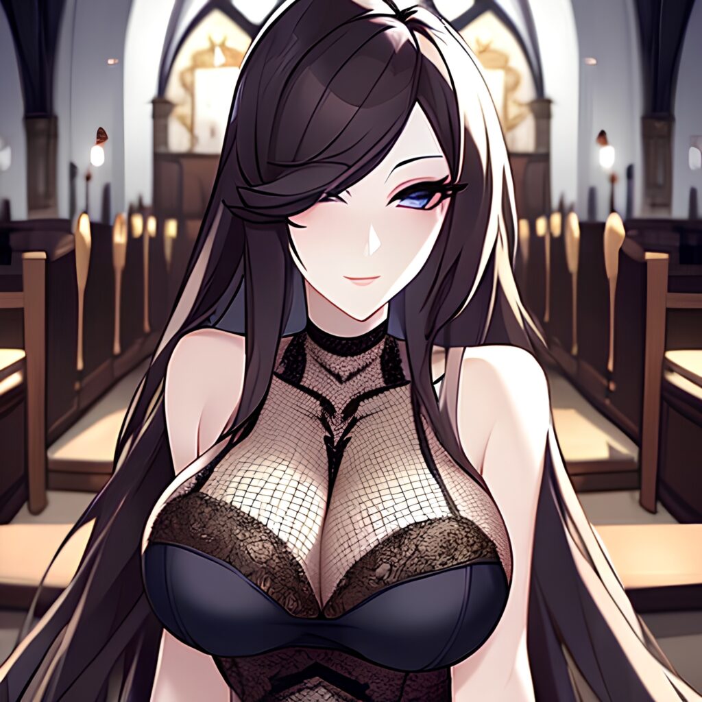 church messy hair woman long hair fishnet brunette 