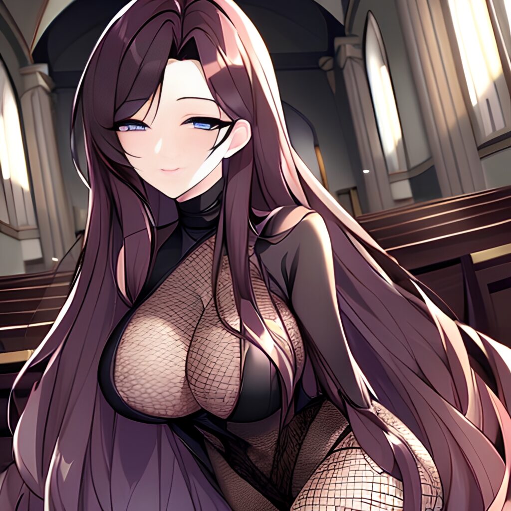 church messy hair woman long hair fishnet brunette 