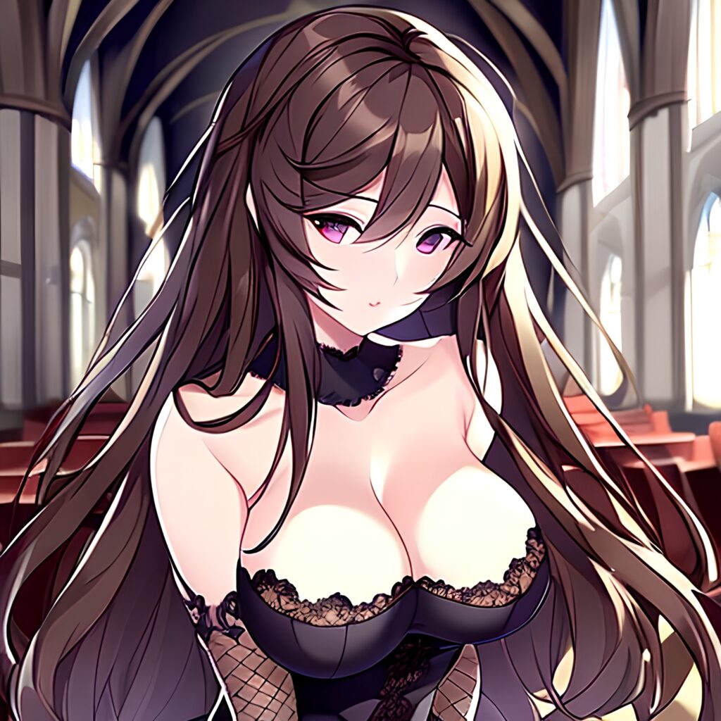 church messy hair woman long hair fishnet brunette 