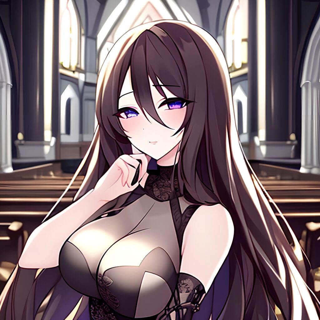 church woman brunette fishnet messy hair long hair 