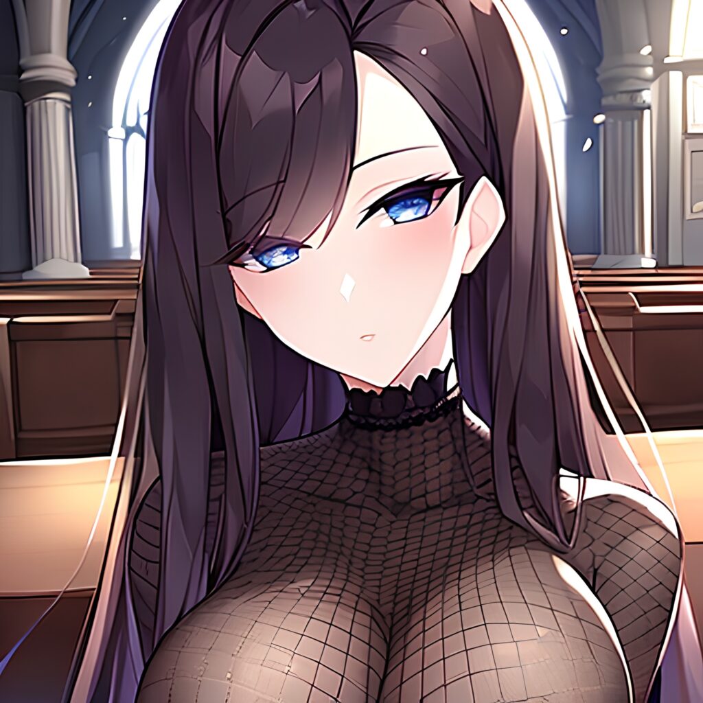 church woman brunette fishnet messy hair long hair 