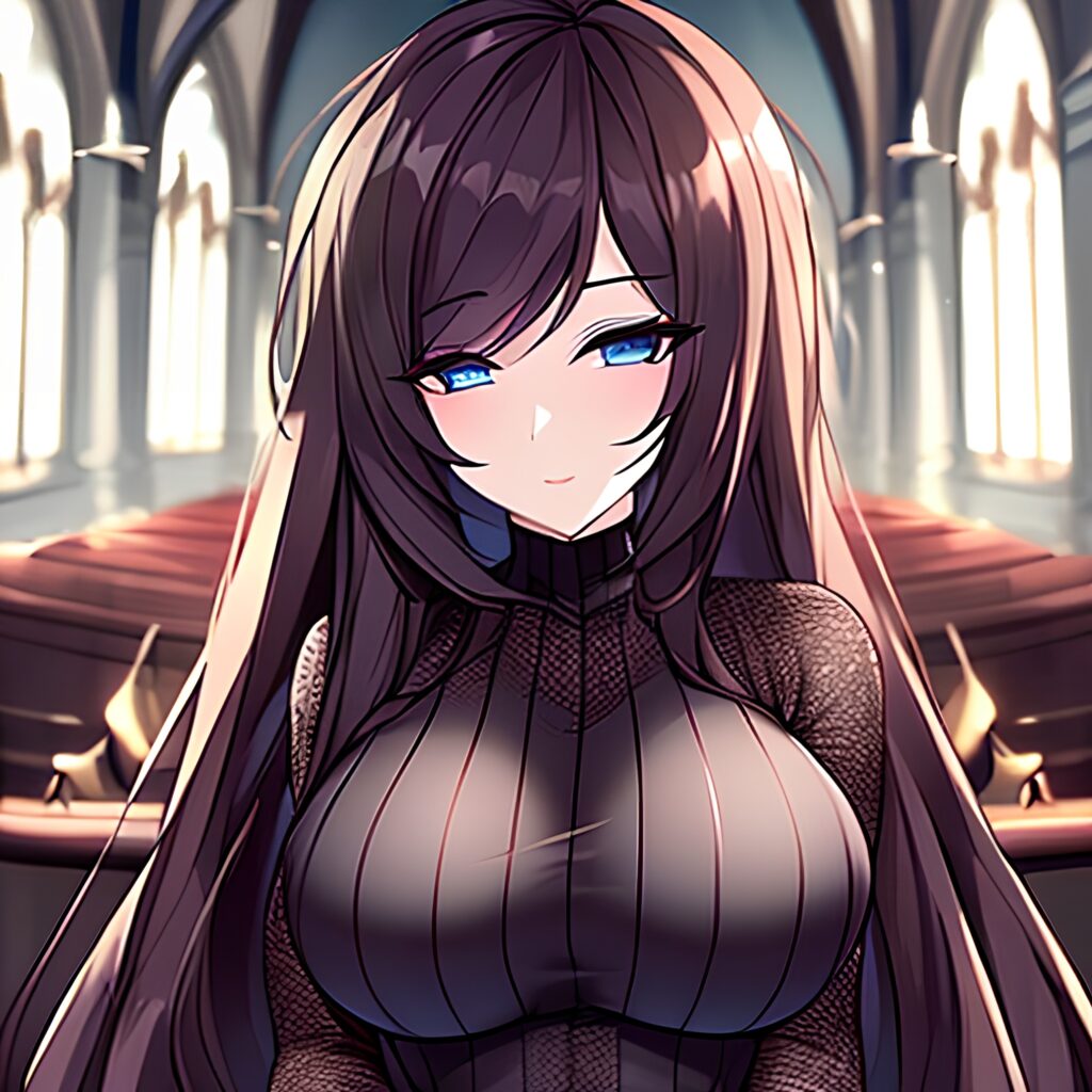 church woman brunette long hair fishnet messy hair 