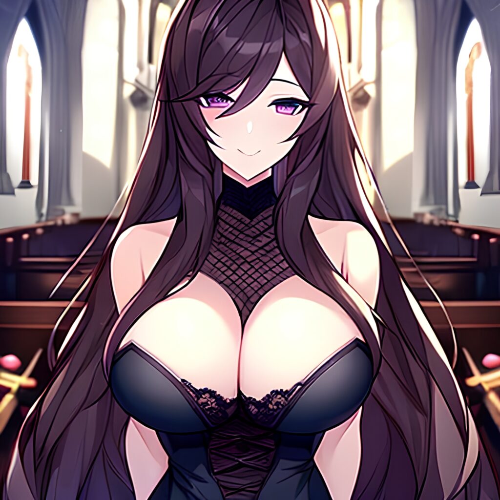 church woman brunette messy hair fishnet long hair