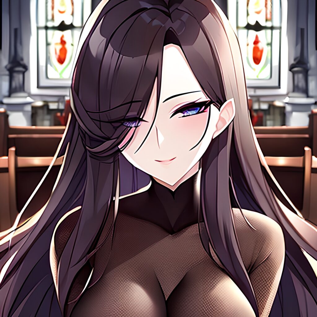 church woman brunette messy hair fishnet long hair 