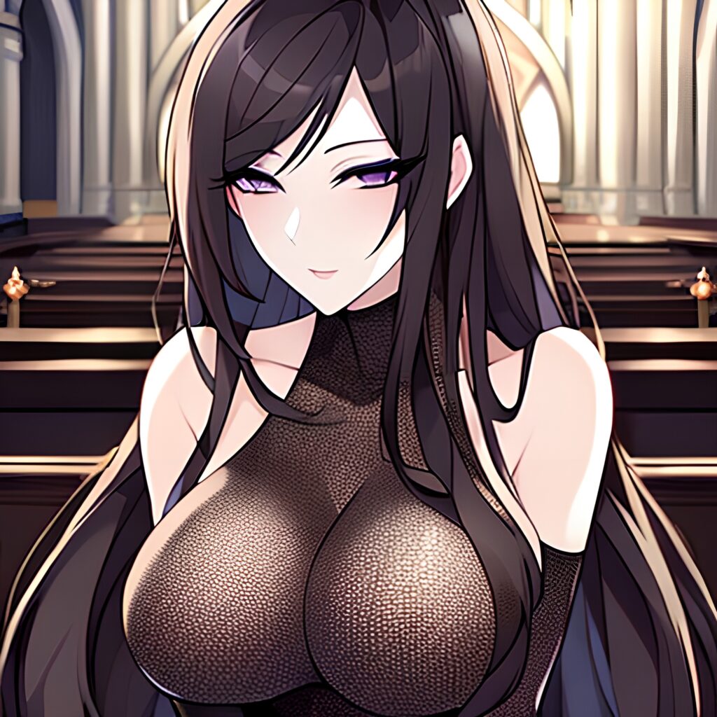 church woman brunette messy hair long hair fishnet 