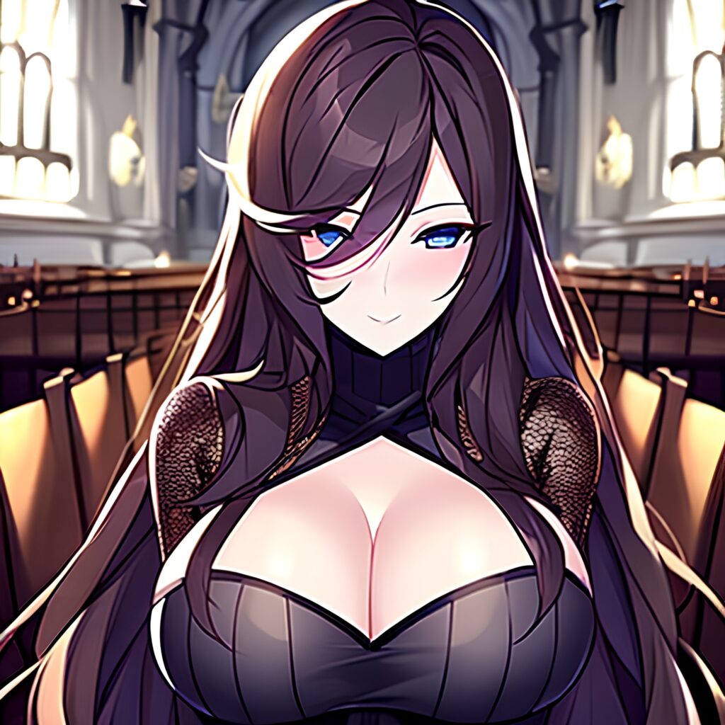 church woman fishnet brunette long hair messy hair