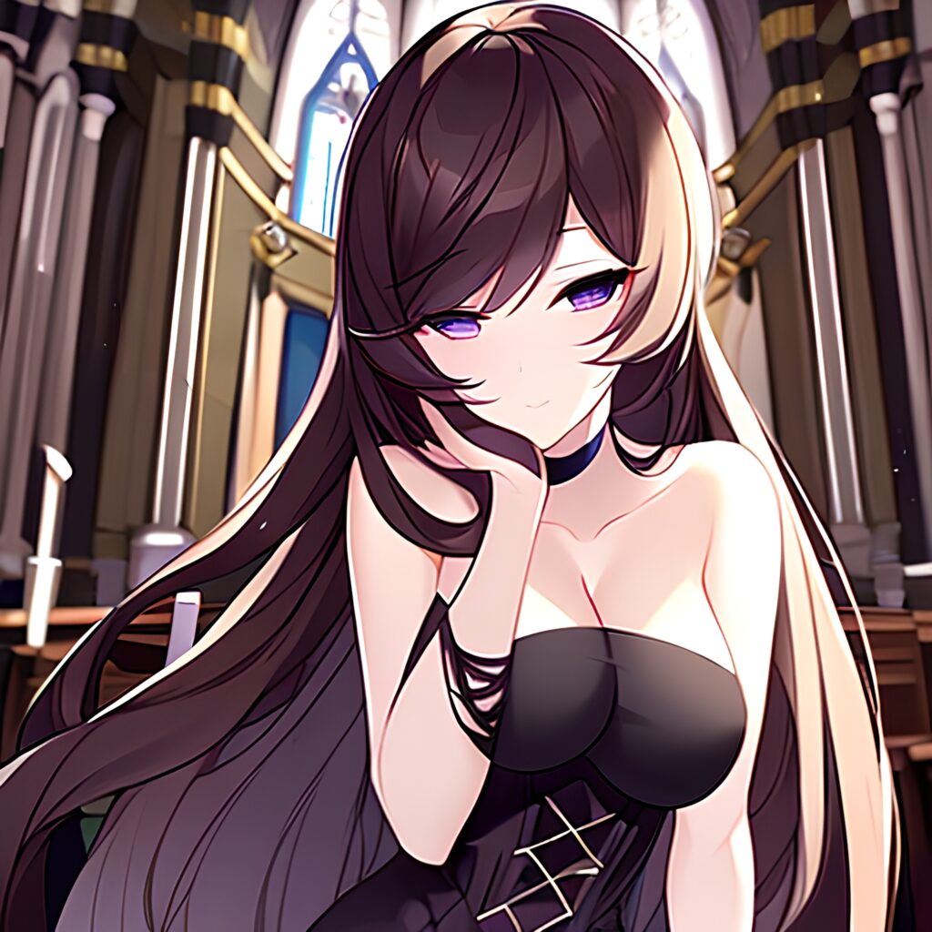 church woman fishnet brunette messy hair long hair 