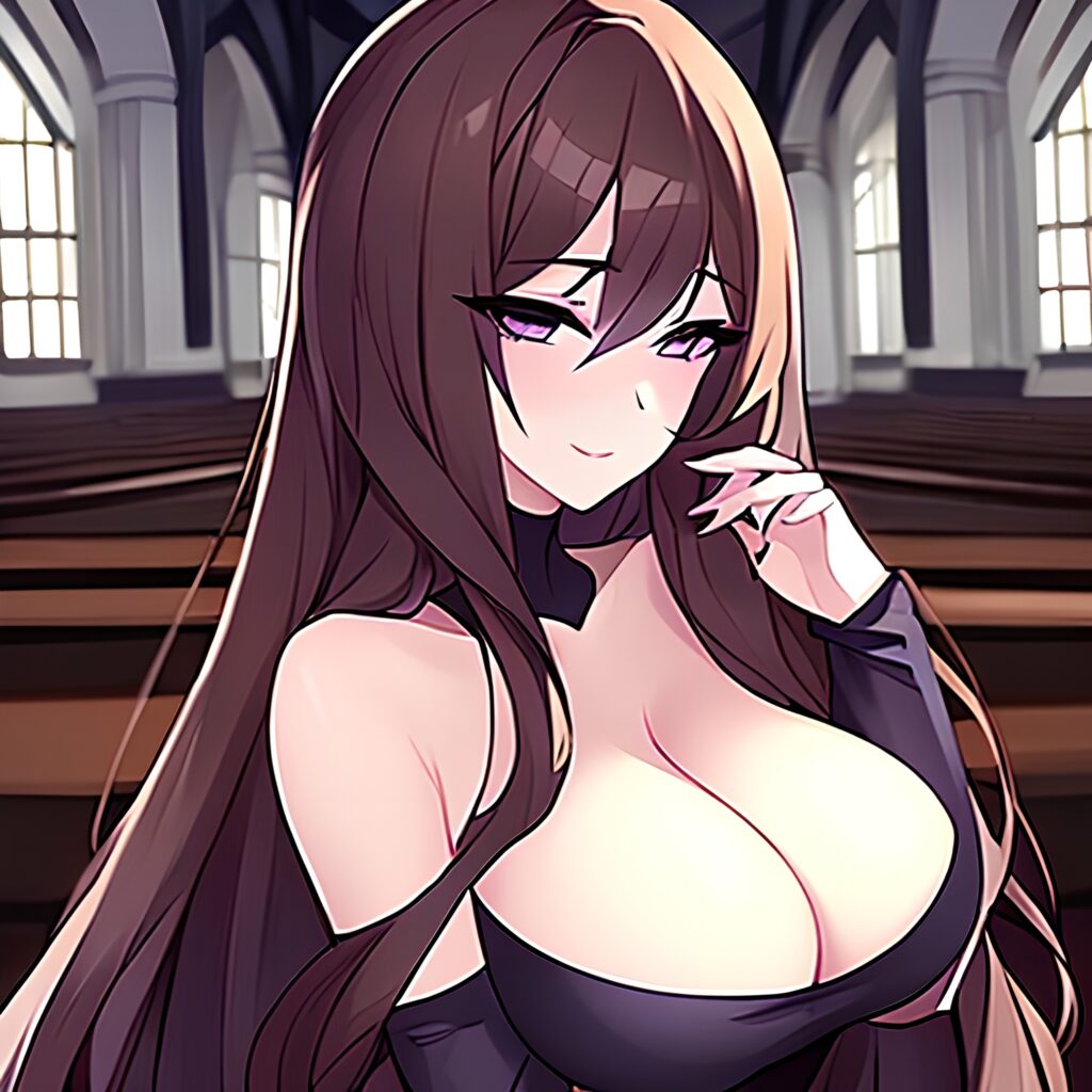 church woman fishnet messy hair brunette long hair 