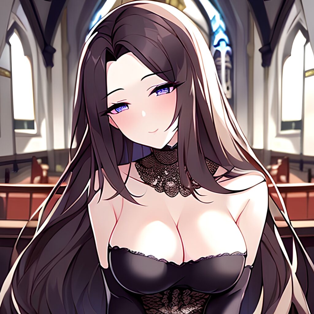 church woman fishnet messy hair long hair brunette