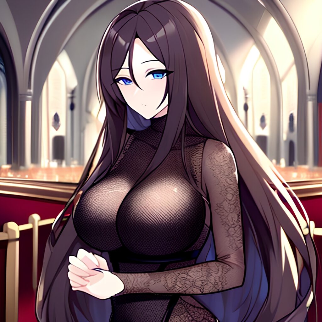 church woman long hair brunette fishnet messy hair 