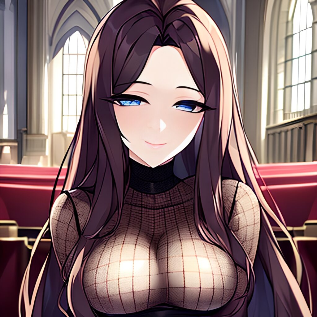 church woman long hair brunette fishnet messy hair 