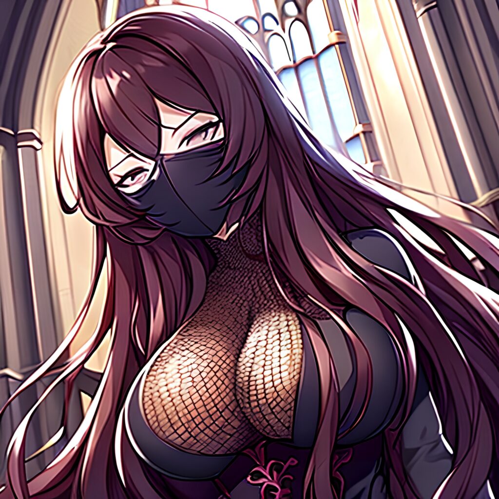 church woman long hair fishnet brunette messy hair 