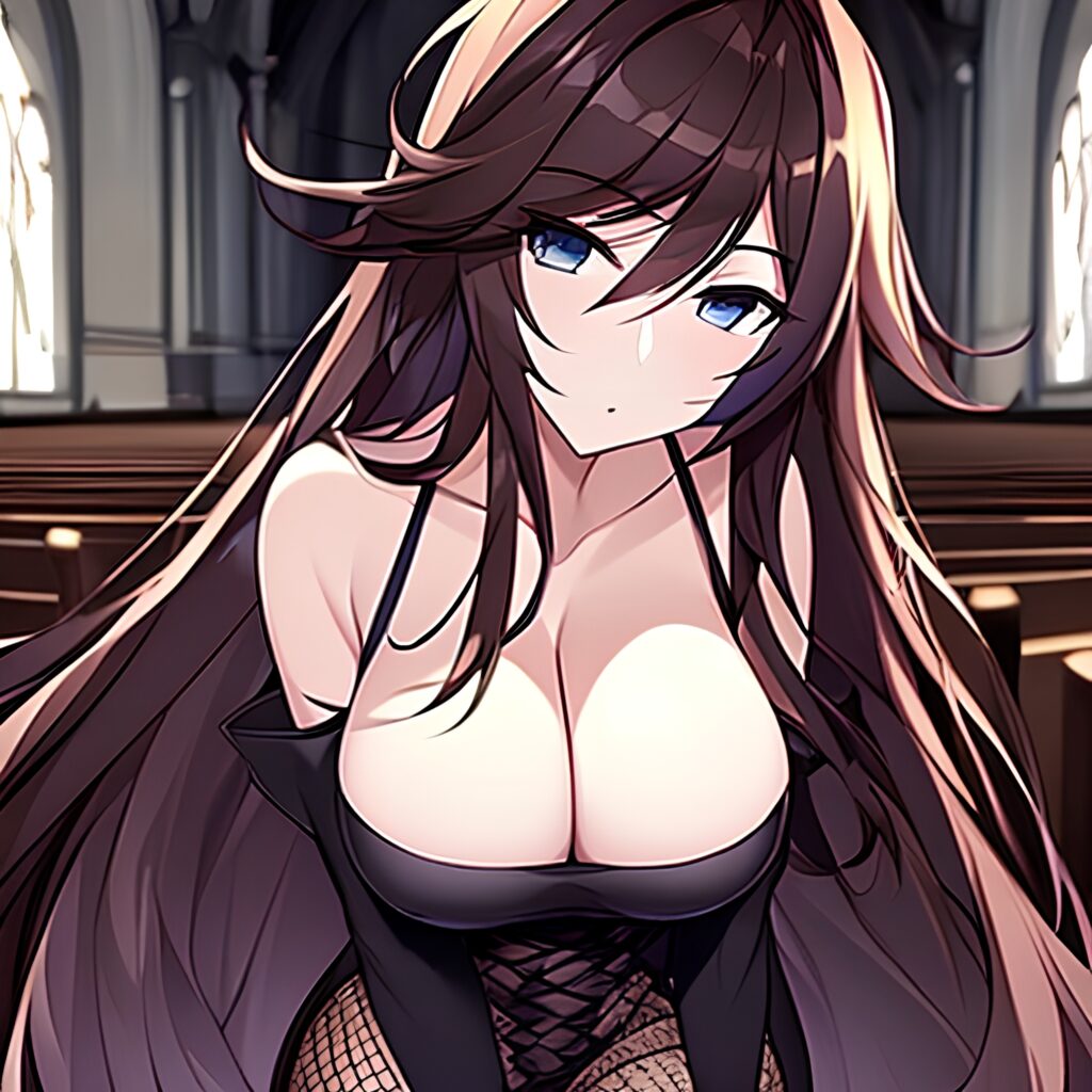 church woman long hair fishnet messy hair brunette 