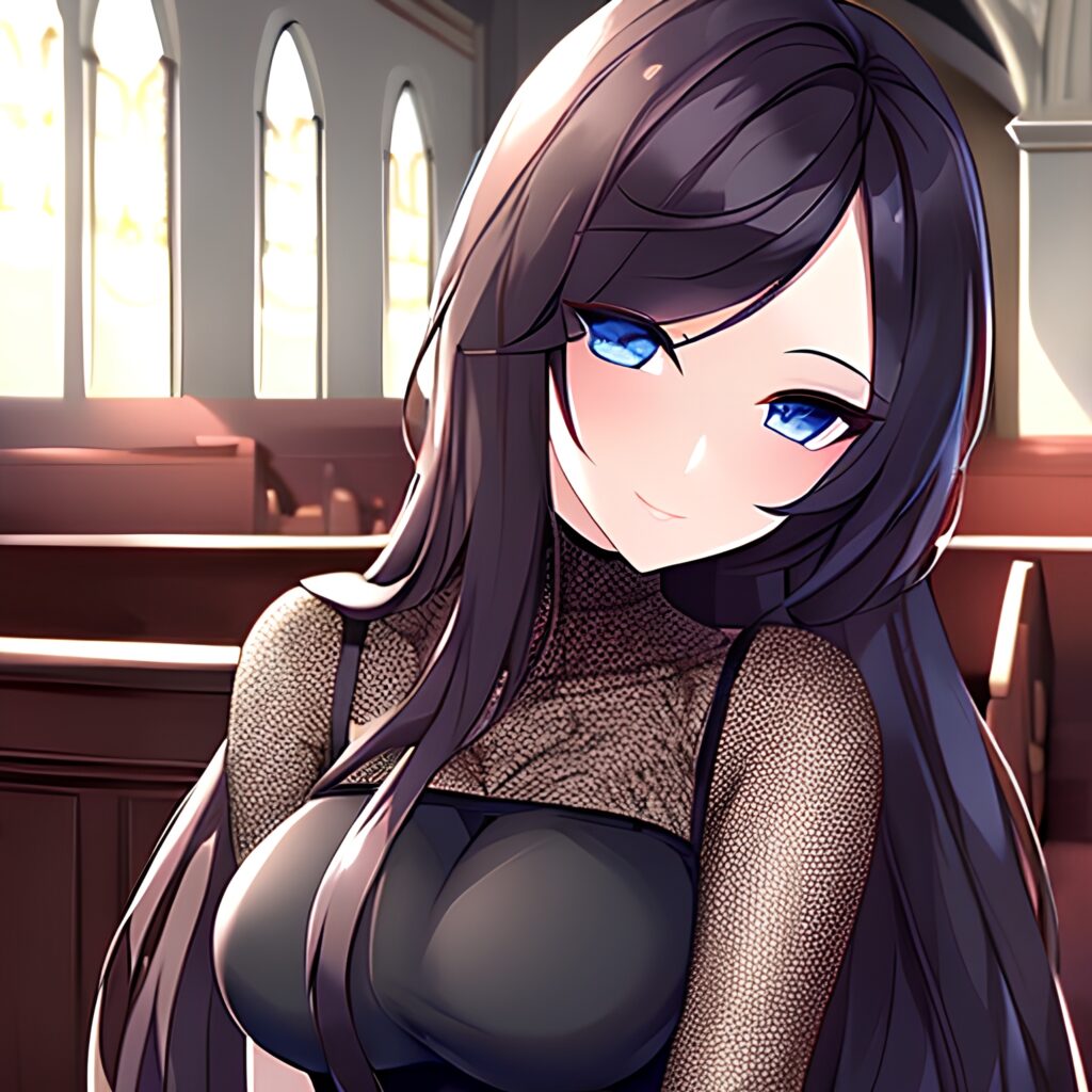 church woman long hair messy hair brunette fishnet