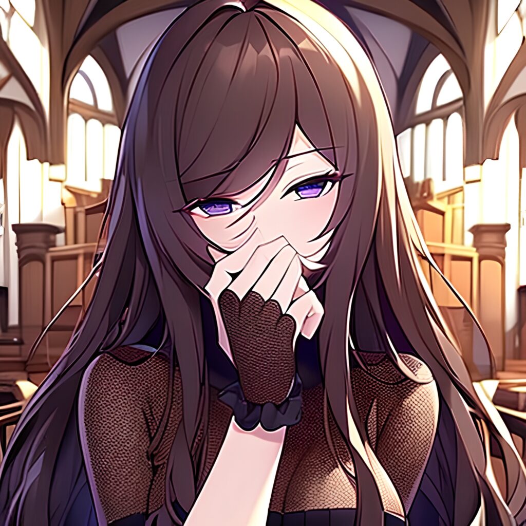church woman long hair messy hair fishnet brunette