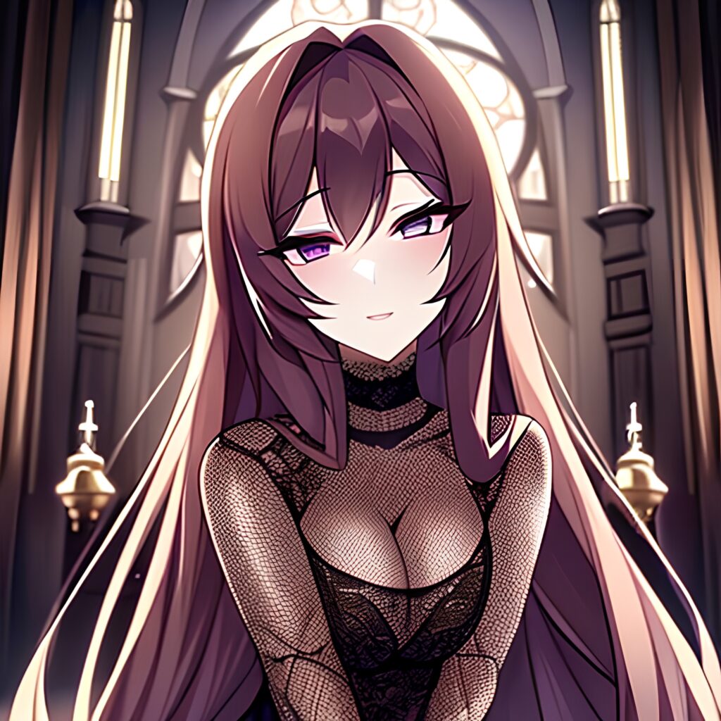 church woman long hair messy hair fishnet brunette